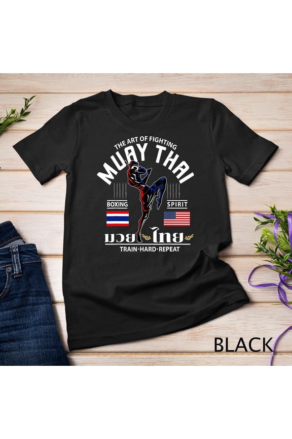 Simple Fit Thailand American Flag Muay Thai Boxing Train Hard Repeat T-Shirt Unisex T-Shirt