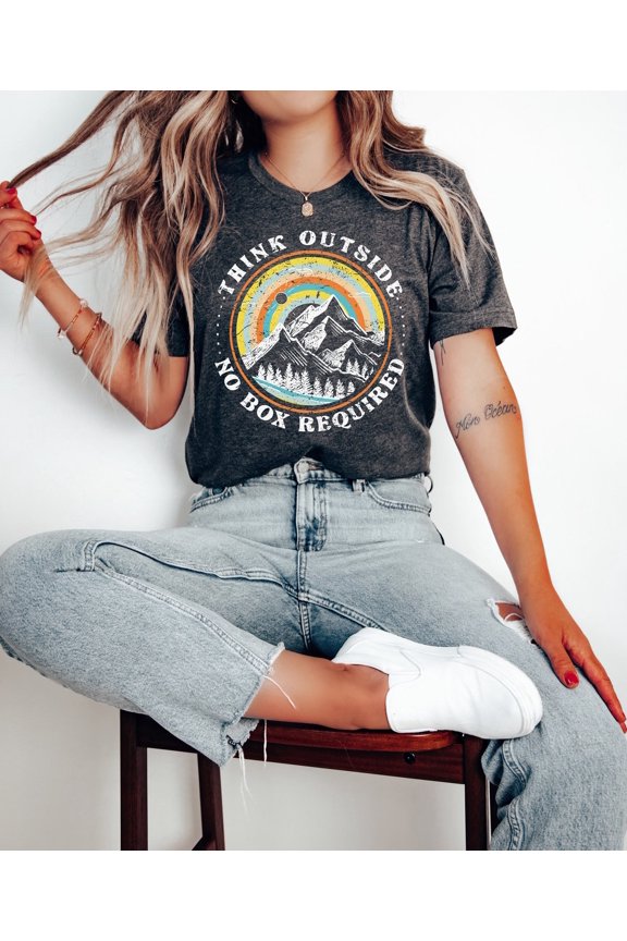 Think Outside Mountain Graphic Tee: Hiking Camping Adventure Shirt All Size S-5Xl