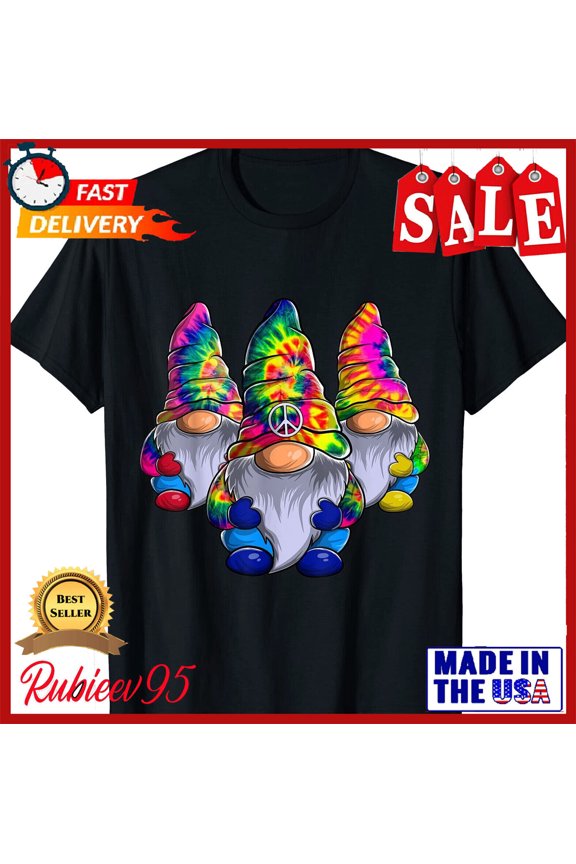 Three Hippie Gnomes Peace Gnome Retro Tie Diy Unisex T-Shirt S-5Xl Gift For Him/Her Gift For Him/Her
