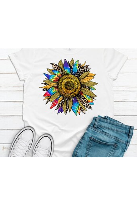 Tie Dye Leopard Sunflower Shirt, Sunflower Lover, Unisex Tee, Plus Size Plus Sizes Available All Size S-5XL