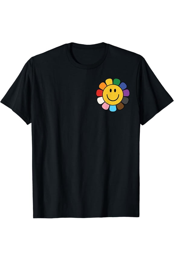 Trans Q Subtle Ally Retro Smile Face Daisy Flower T-Shirt