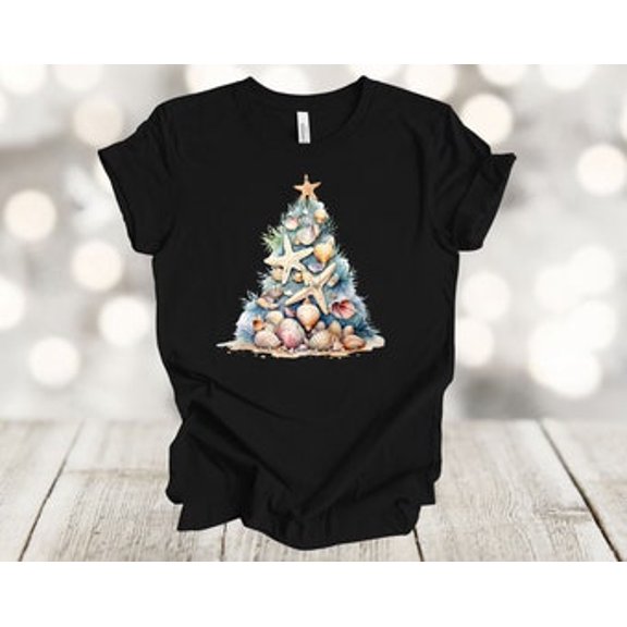 Simple Fit Tropical Shirt, Sea Shells And Starfish Tree, Beach, Soft Unisex Tee, Plus Size Plus Sizes Available All Size S-5XL