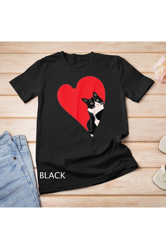 Simple Fit Tuxedo Cat Valentine Heart For Kitten And Animal Lovers T-Shirt Unisex T-Shirt