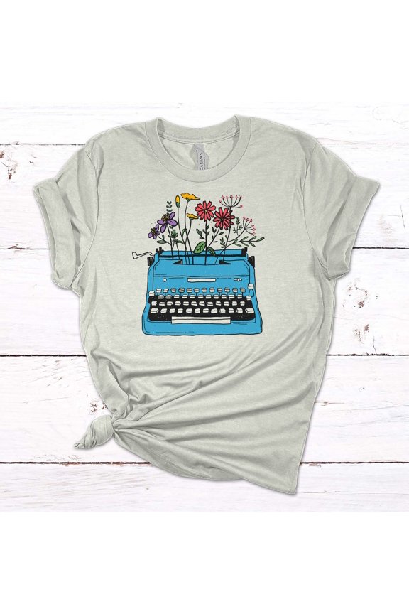 Typewriter With Flowers, Wildflower, Floral Shirt, Pretty Flowers, Unisex Tee, Plus Size Available All Size S-5XL