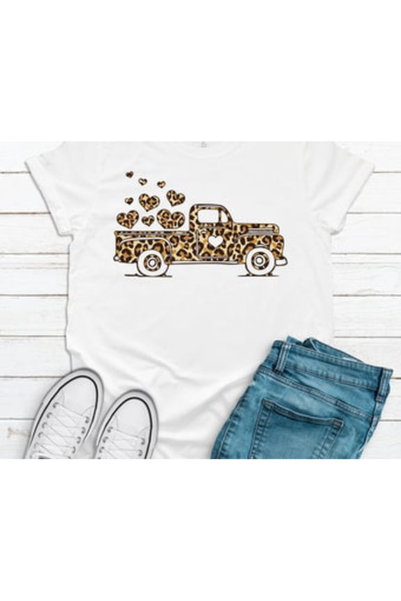 Valentine's Day, Animal Print Truck Full Of Hearts , Soft Tee, Soft Tee Shirt, Valentine Shirt, Couples Shirt All Size S-5XL