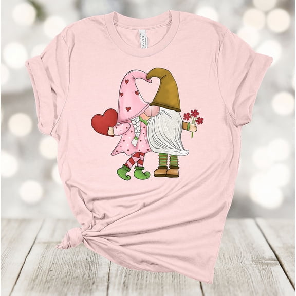 Simple Fit Valentine's Day, Kissing Gnomes, Cute Valentine Gnomes, Gnomes In Love, Soft Unisex Tee, Plus Size All Size S-5XL