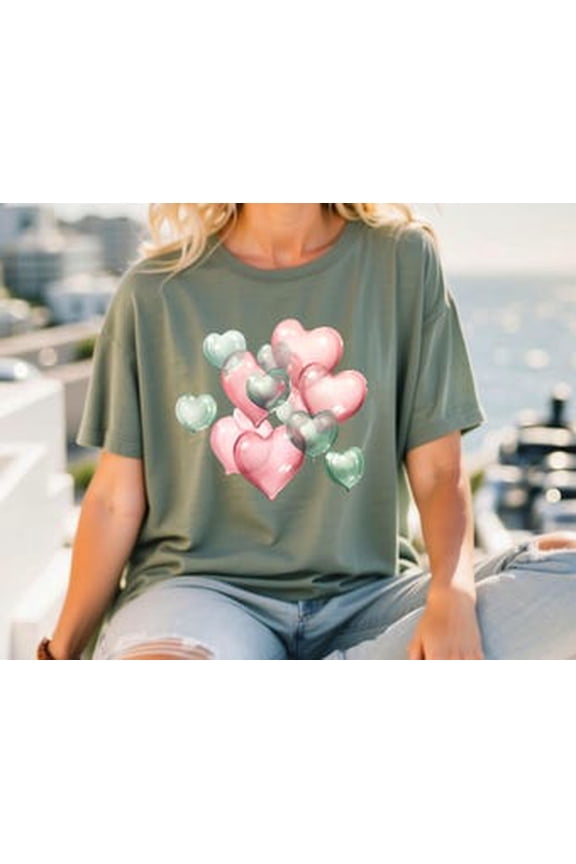 Valentine's Day Shirt, Pastel Heart Balloons, Heart Shaped Balloons, Soft Unisex Tee, Plus Size Plus Size Available All Size S-5XL