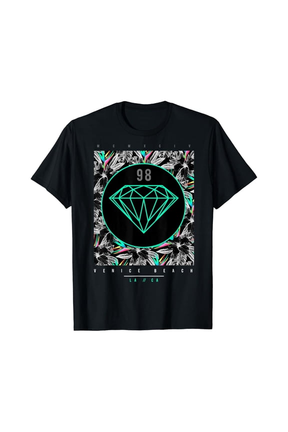 Venice Beach Diamond Color Floral Print Graphic T-Shirt