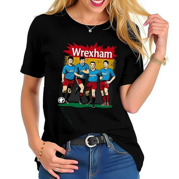 Simple Fit Vibrant Retro Wrexham Players - Cotton Short Sleeve T-Shirt -All-Cotton All Size S-5Xl