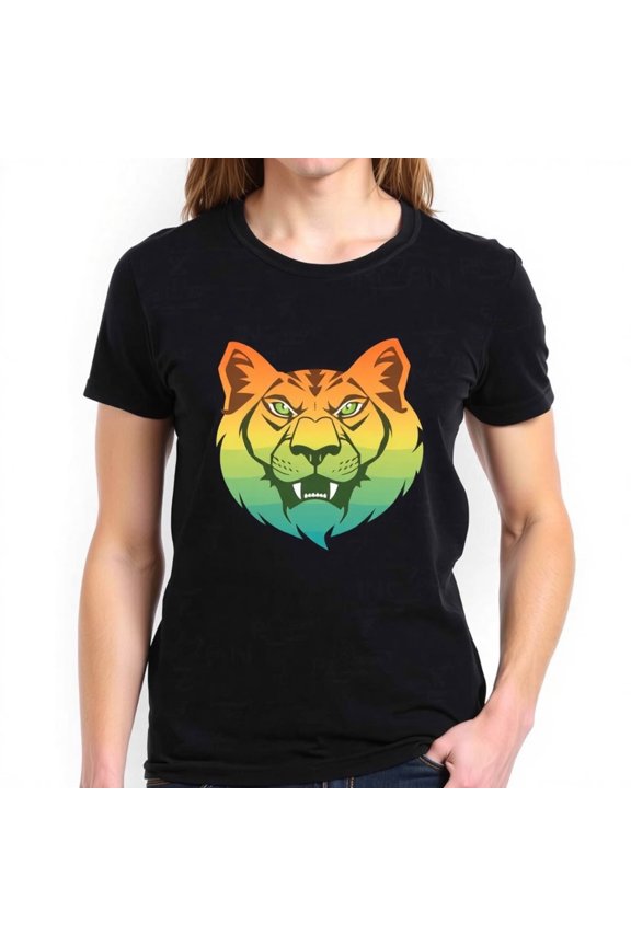 Vibrant Tiger Face T-Shirt For Men -Colorful Snarling Design Stylish -All Cotton All Size S-5Xl