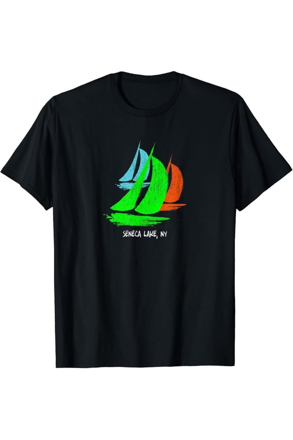 Vintage 80'S 90'S Style Seneca Lake, Ny Sailing T-Shirt All Size S-5XL