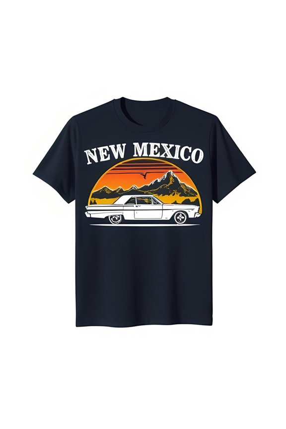 Vintage Car Sunset Over Mountains T-Shirt New Mexico Graphic Tee All Size S-5Xl