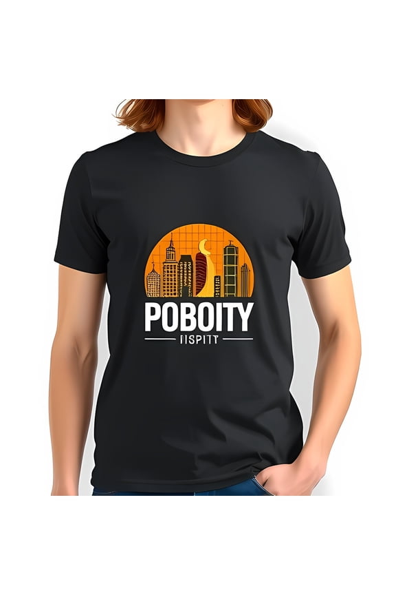 Vintage Cityscape Graphic T-Shirt For Men Black Tee With Poboity-All Cotton All Size S-5Xl