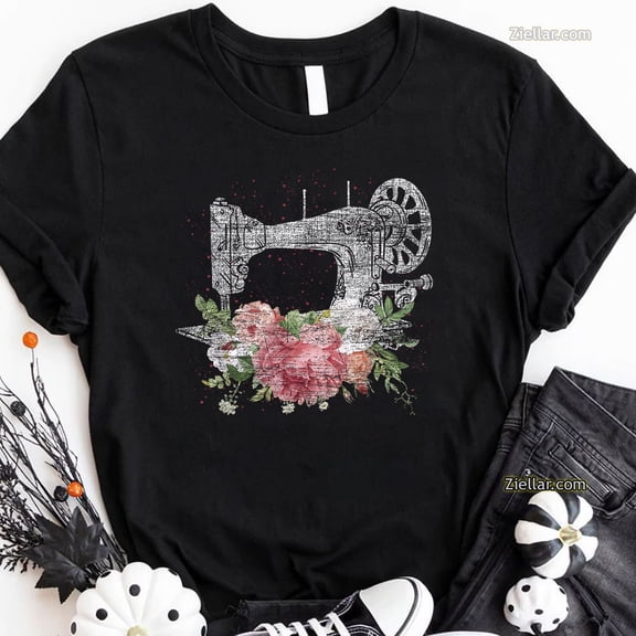 Simple Fit Vintage Sewing Machine Shirt Quilting Craft Gift For Women Sewer Floral Tee All Size S-5Xl