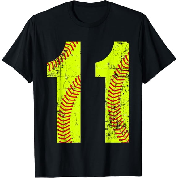 Simple Fit Vintage Softball 11 Jersey Number T-Shirt All Size S-5Xl