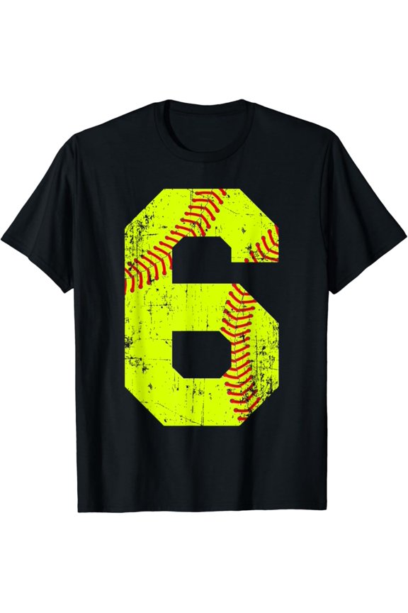 Vintage Softball 6 Jersey Number T-Shirt All Size S-5Xl