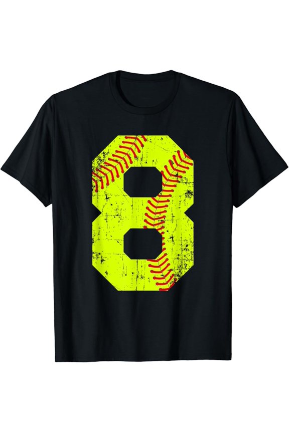 Vintage Softball 8 Jersey Number T-Shirt All Size S-5Xl