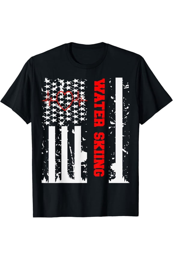 Water Skiing Graphic With Vintage Usa Flag T-Shirt All Size S-5Xl