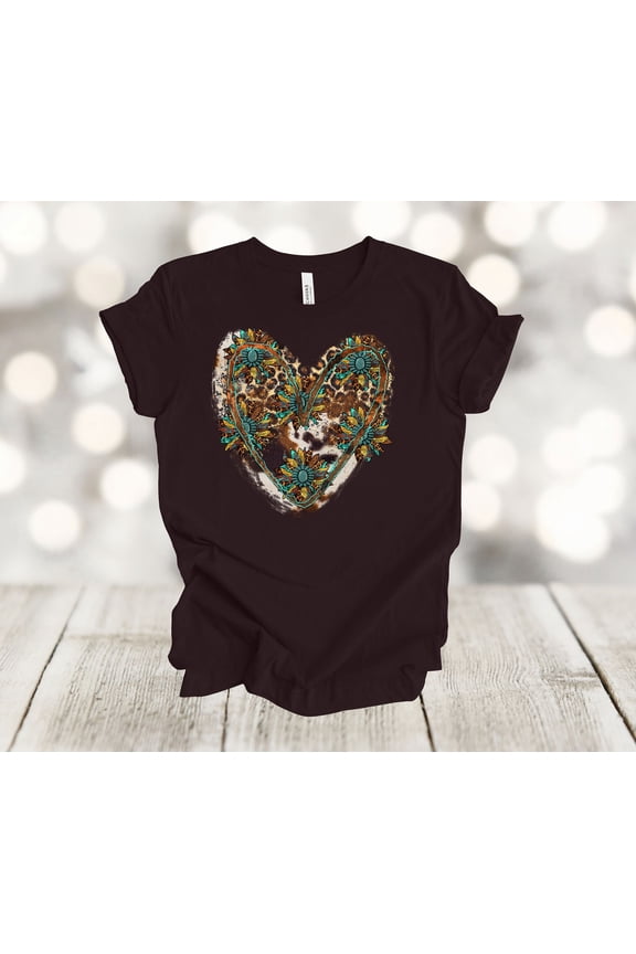 Western Shirt, Cute Western Heart, Cow And Leopard Print Heart, Western Style Sunflower, Soft Unisex, Plus Size Available All Size S-5XL