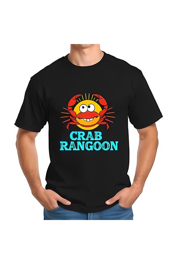 Whimsical Cartoon Crab Cotton Short Sleeve T-Shirt With Crab Rangoon -All-Cotton All Size S-5Xl