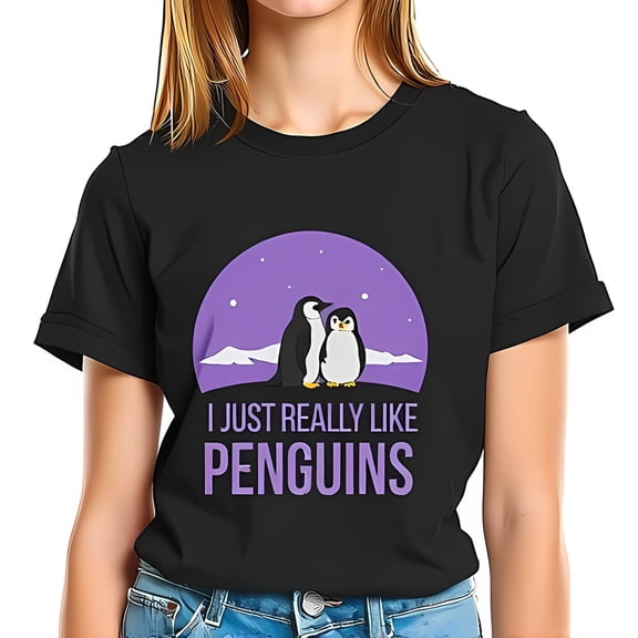 Simple Fit Whimsical Penguin T-Shirt For Women - Cute Cartoon Design-All Cotton All Size S-5Xl
