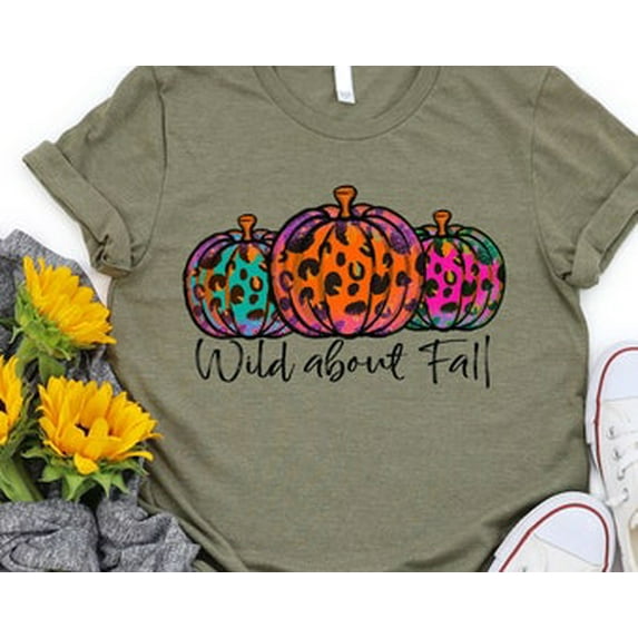 Simple Fit Wild About Fall Shirt Fall Women Tshirts Trendy Fall Graphic Tees Leopard Pumpkins Leopard Pumpkin Print Thanksgiving Gift Cute Fall Tee