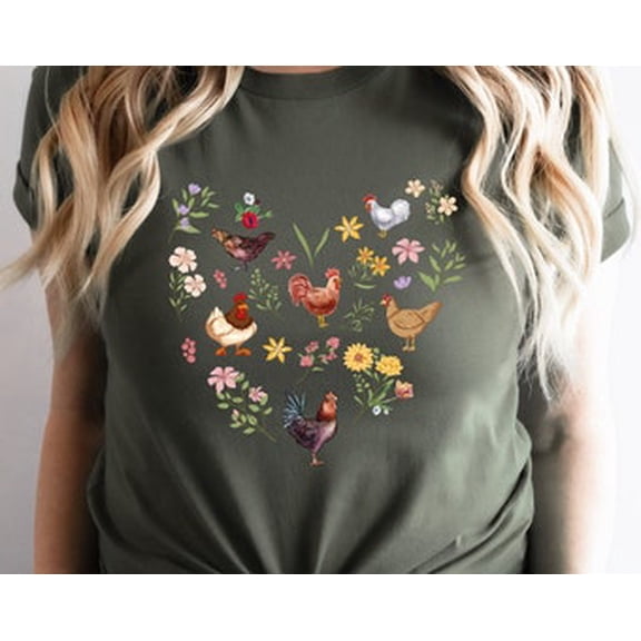 Simple Fit Wildflower Chicken Shirt, Ladies Chicken Tshirt, Chicken T shirt, Chicken Lover, Chicken mom Tee, Cottagecore Farm Girl T-shirt, Farmer Gift