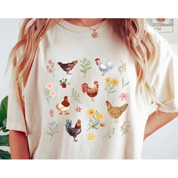 Simple Fit Wildflower Chicken Shirt, Ladies Chicken Tshirt, Chicken T shirt, Chicken Lover, Chicken mom Tee, Cottagecore Farm Girl T-shirt, Farmer Gift