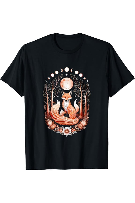 Witchy Moon Aesthetic Cottagecore Floral Fox Aesthetic Art T-Shirt