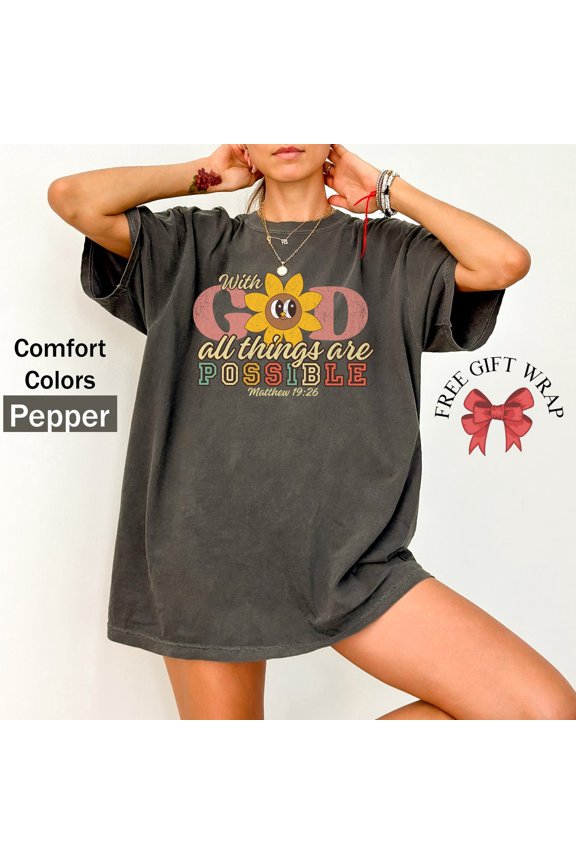 With Motivational Christian Shirt, God All Things Are Possible, Christian Shirt, Bible Verse Shirt, Trendy Christian Quotes All Size S-5Xl