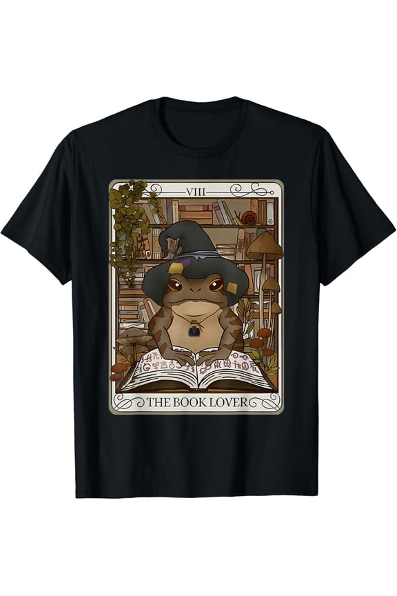 Wizard Book Lover Frog Tarot Card Witchy Frog Mystical T-Shirt