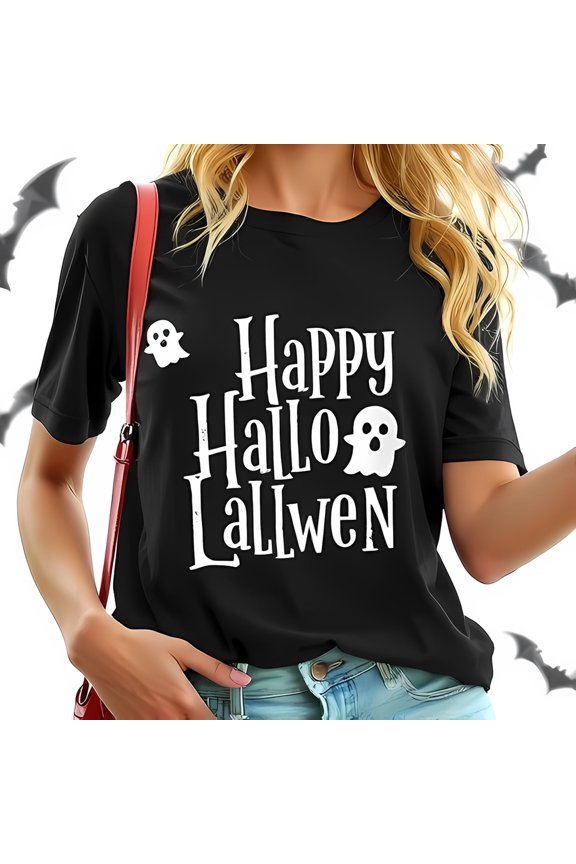 Women'S T-Shirt - "Happy Hallolwen" With Ghosts Casual "-All Cotton All Size S-5Xl
