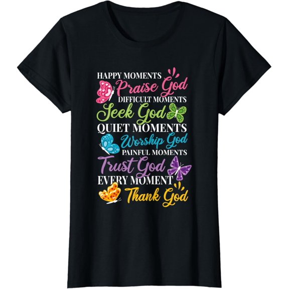 Simple Fit Womens Praise Seek Worship Trust Thank God Bible Religous Quote T-Shirt