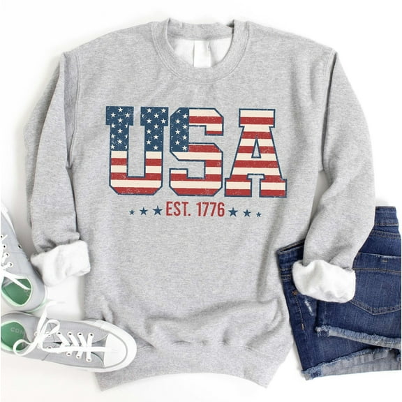 Simple Fit Womens Usa Est 1776 Sweatshirt, Usa Flag Shirt, Retro America Sweatshirt, 4Th Of July Sweatshirt, Patriotic Sweatshirt, Red White And Blue All Size S-5Xl