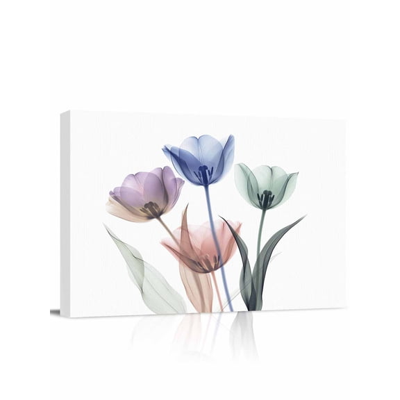Simple Floral Canvas Print Wall Art Blue Green Purple Flower Leaves Pattern Pictures Painting Morden Artwork for Living Room Bedroom, Ready to Hang - 12"x16"