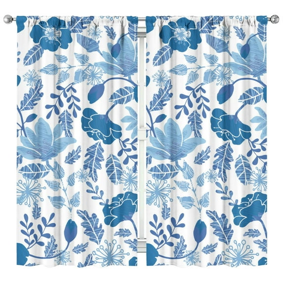 Simple Floral Curtains 42x84 Inch Rod Pocket Blackout Drapes 2 Panels for Bedroom and Subtle Patterns