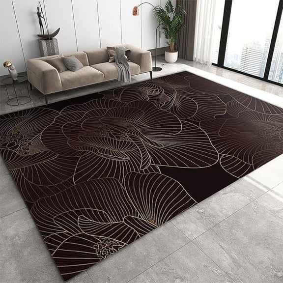 Simple Floral Line Area Rug, Golden Line Art Home Decor Rug, Easy Clean Carpet For Living Room Bedroom Kitchen Dining Room Home Office Floor Rug 3x4ft
