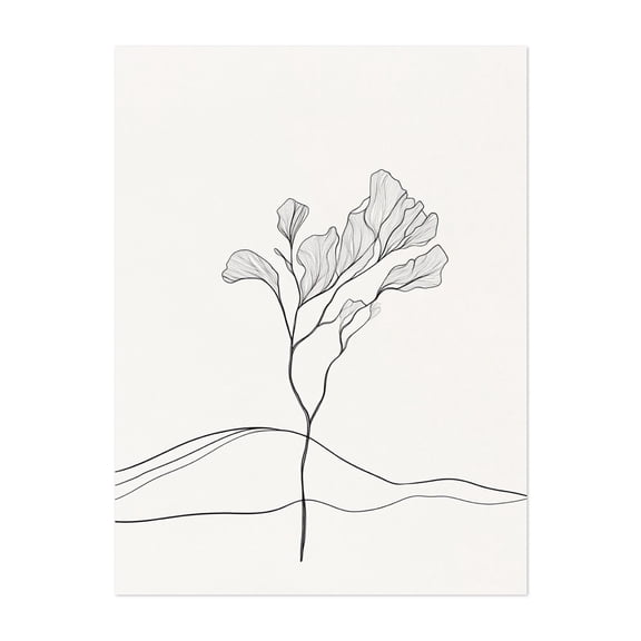Simple Floral Line Art - Line Drawing Line Art Minimalist Botanical Black and White Floral Nature Abstract Unframed Wall Art Print 30 x 40 inches