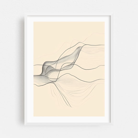 Simple Floral Line Drawing - Line Drawing Abstract Line Art Minimalist Modern Art Geometric Waves Black and White White Framed Wall Art Print 5 x 7 inches
