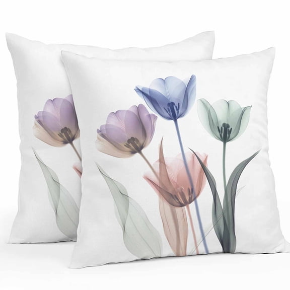 Simple Floral Outdoor Pillow Covers Pack of 2 Blue Green Purple Flower Leaves Pattern Waterproof Throw Pillow Covers Decorative Cushion Cases for Patio Garden Tent Balcony Couch 24x24 inch