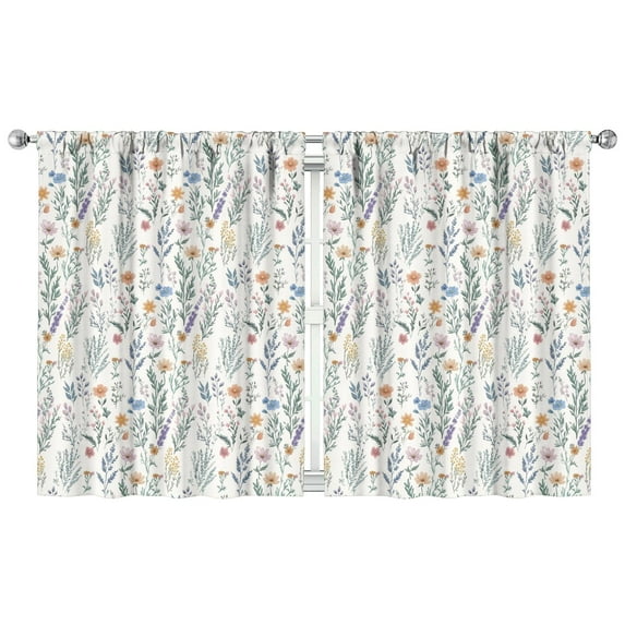 Simple Floral Pattern Curtains 42x54 Inch, Rod Pocket 2 Panels Blackout Drapes for Bedroom and Study