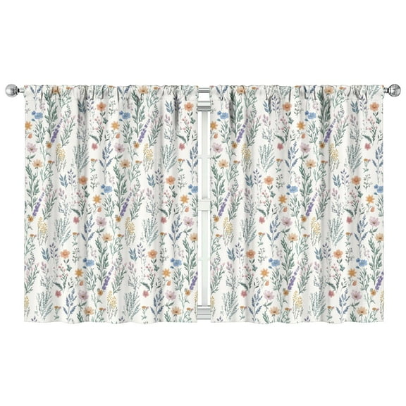 Simple Floral Pattern Curtains 42x54 Inch, Rod Pocket 2 Panels Blackout Drapes for Bedroom and Study