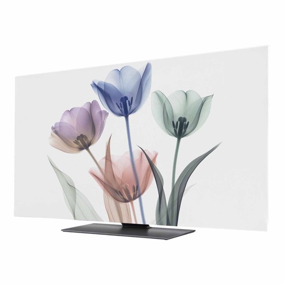 Simple Floral TV Dust Cover 40 Inch, Blue Green Purple Flower Leaves Pattern Computer Monitor Cover Dustproof Stretchable Indoor TV Screen Protector for LED LCD Universal Monitors
