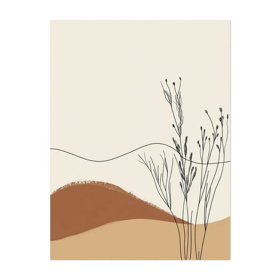 Simple Flower Line Art - Line Drawing Minimalist Boho Abstract Desert Nature Line Art Botanical Unframed Wall Art Print 5 x 7 inches