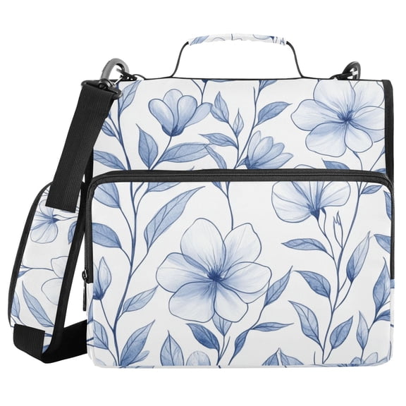 Simple Flower Sketch Binder Bag with Shoulder Strap 3 Ring Zipper Binder File Folder Document Storage