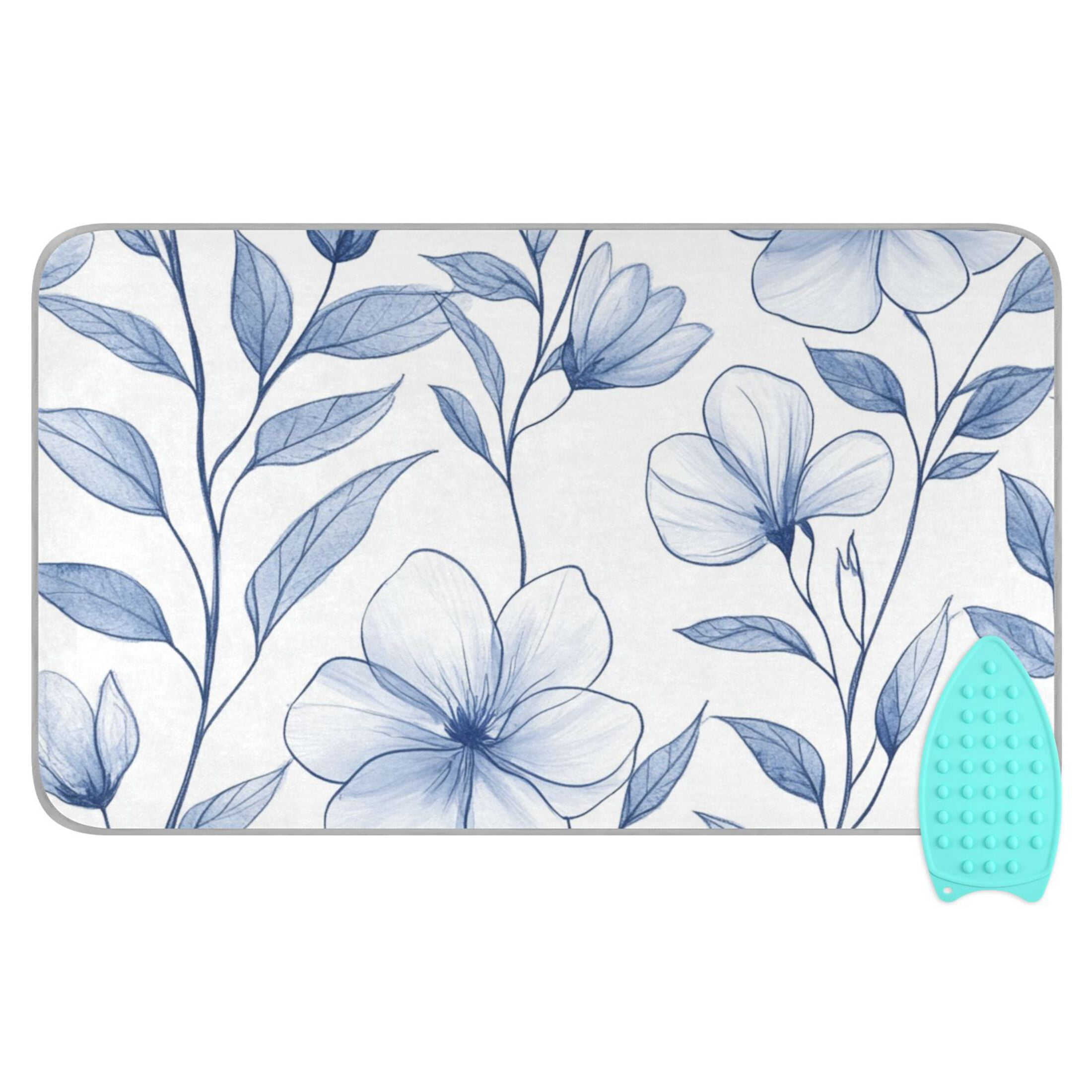 Simple Flower Sketch Ironing Mat Blanket Portable Travel Ironing Pad Heat Resistant Pad 47.2" x 27.6”