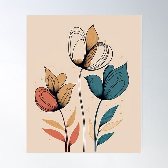 Simple Flower Wall Decor: Abstract Floral Design For A Minimalist Look Model 2 Poster Wall Art, Modern Wall Decor For Living Room Bedroom, 24x36 UNFRAMED