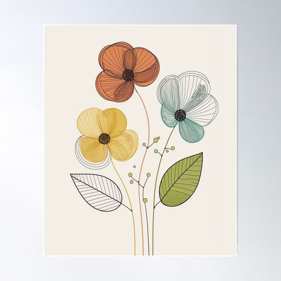 Simple Flower Wall Decor: Abstract Floral Design For A Minimalist Look Model 4 Poster Wall Art, Modern Wall Decor For Living Room Bedroom, 8x12 UNFRAMED