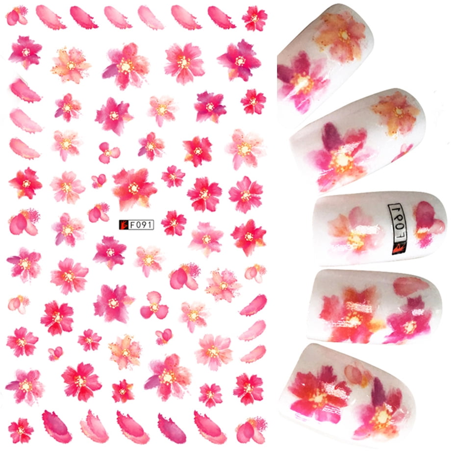 Simple Flowers 3D Nail Stickers Spring Summer Blossom Floral Tulip Fruit Nail Art Decals Adhesive Sliders Manicure Decorations