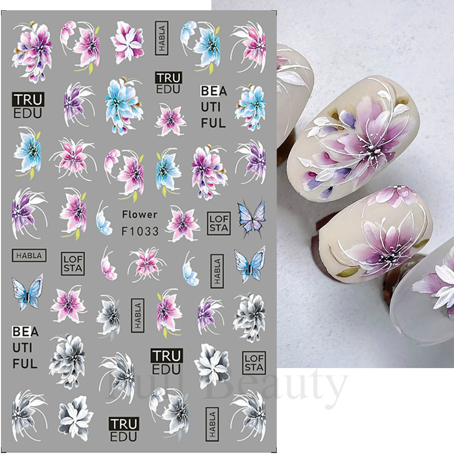 Simple Flowers 3D Nail Stickers Spring Summer Blossom Floral Tulip Fruit Nail Art Decals Adhesive Sliders Manicure Decorations